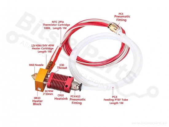 Hotend CR10 kit with heater cartridge aluminum 1.75mm 12V/40W